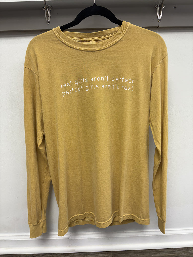 REAL GIRLS AREN'T PERFECT Mustard Long Sleeve T-Shirt